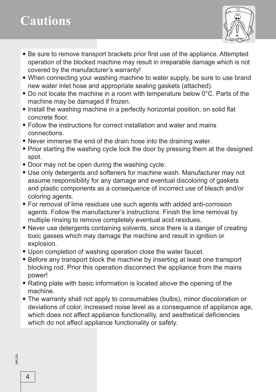 Cautions | Smeg WM62141 User Manual | Page 4 / 29