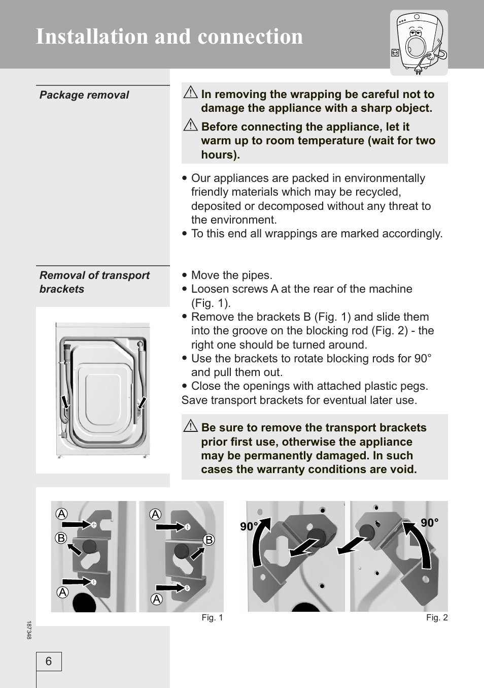 Installation and connection | Smeg WM62141 User Manual | Page 6 / 29