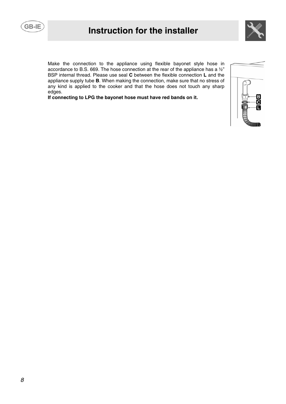 3 connecting to natural and lpg gas, Please see connection diagram), Instruction for the installer | Smeg AP91VJME User Manual | Page 6 / 29