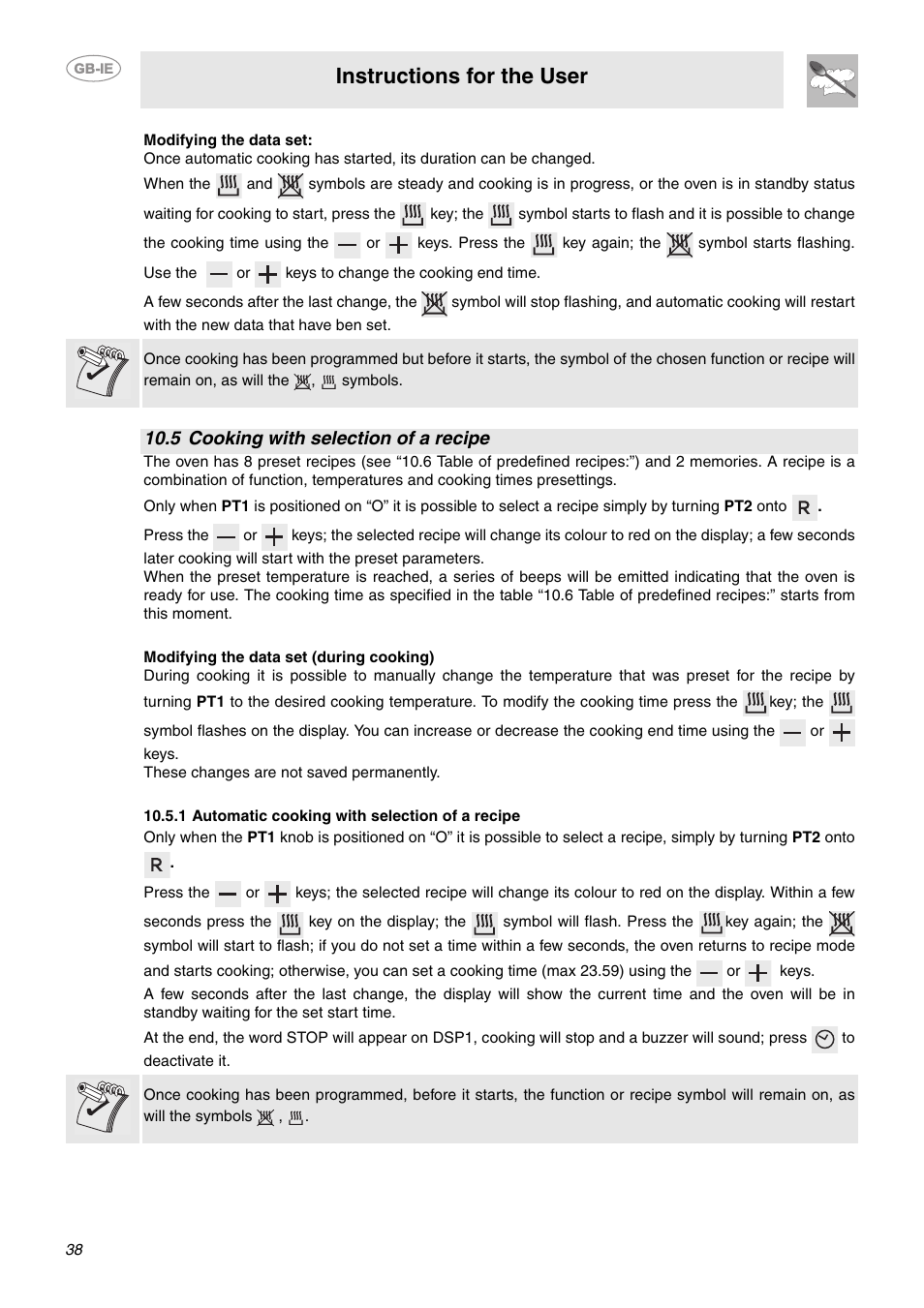 5 cooking with selection of a recipe, 1 automatic cooking with selection of a recipe, Instructions for the user | Smeg CE6CMX User Manual | Page 12 / 24