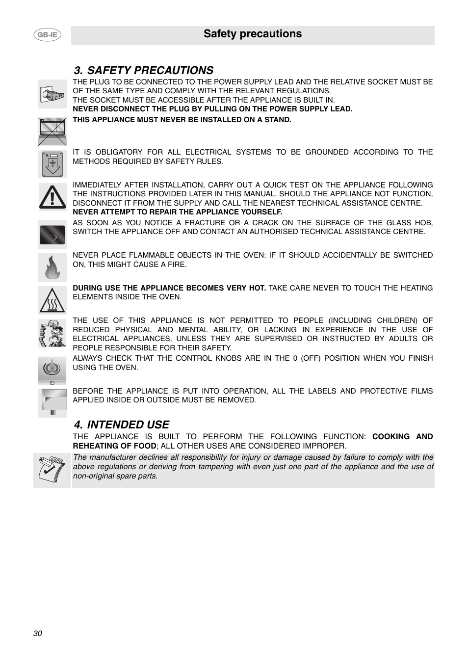 Safety precautions, Intended use, Safety precautions 4. intended use | Smeg CE6CMX User Manual | Page 4 / 24