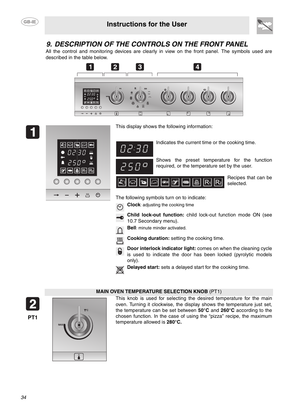 Description of the controls on the front panel, Instructions for the user | Smeg CE6CMX User Manual | Page 8 / 24