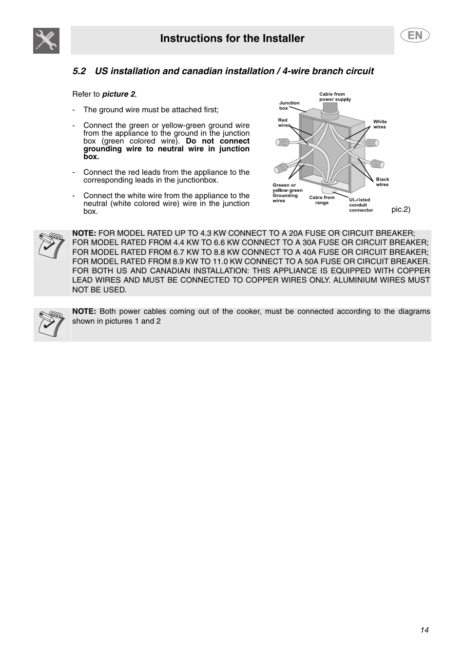 Instructions for the installer | Smeg A1XCU6 User Manual | Page 12 / 12