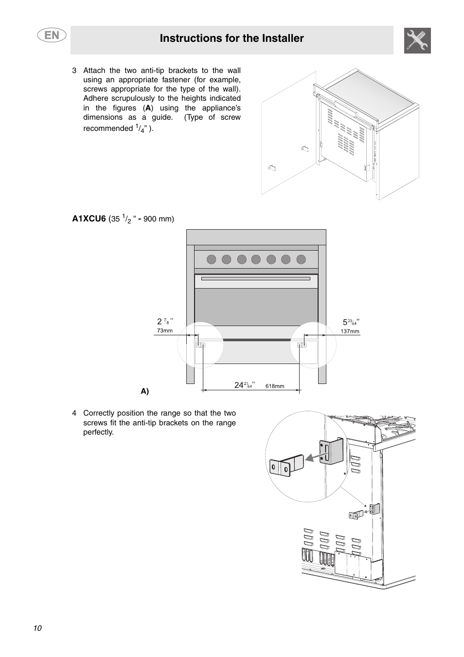 Instructions for the installer | Smeg A1XCU6 User Manual | Page 8 / 12