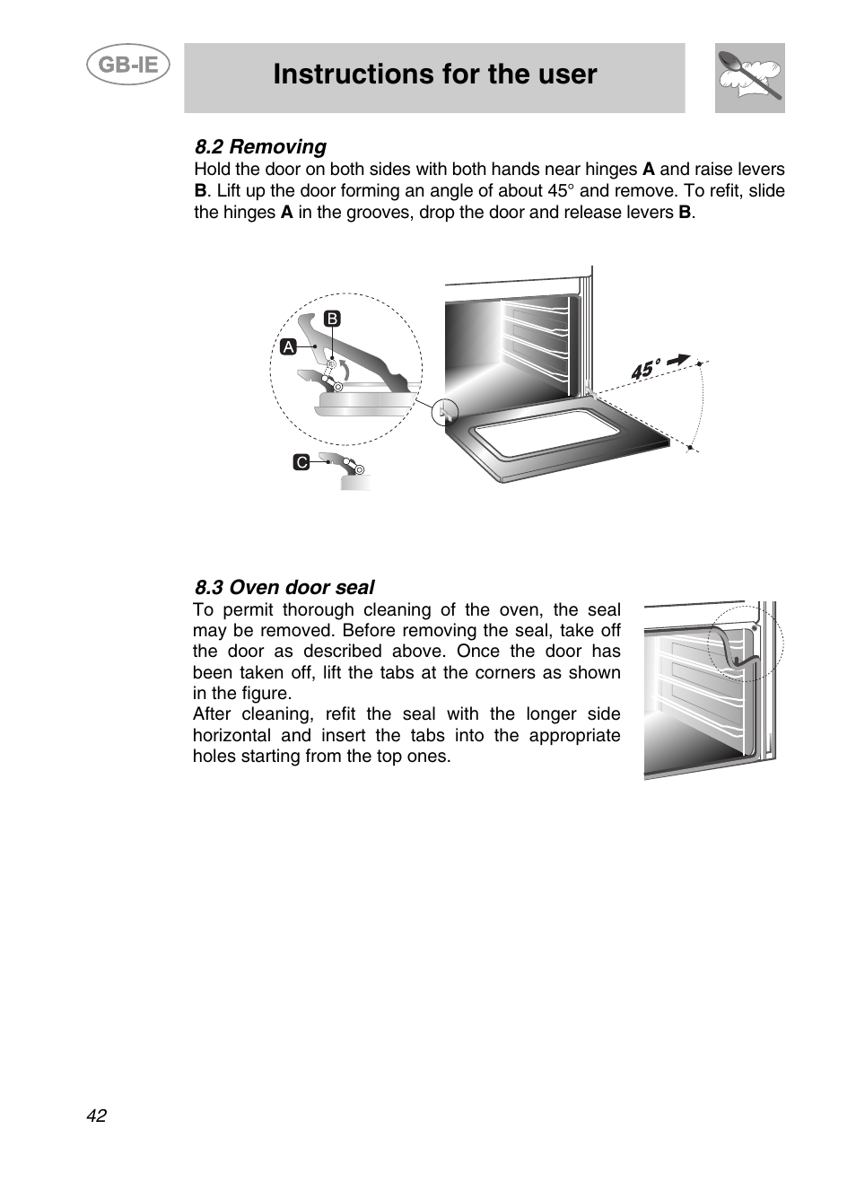 2 removing, 3 oven door seal, Instructions for the user | Smeg 9FBYON User Manual | Page 20 / 20