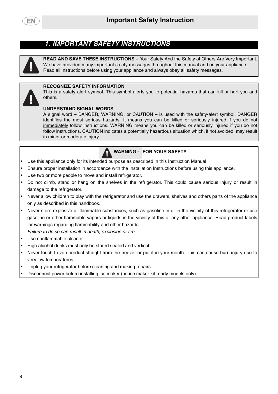 Important safety instructions, Warning, For your safety | Important safety instruction | Smeg FAB28MCUS User Manual | Page 2 / 20