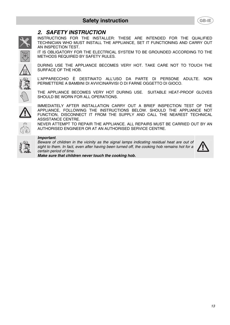 Safety instruction | Smeg SE65CX User Manual | Page 3 / 8