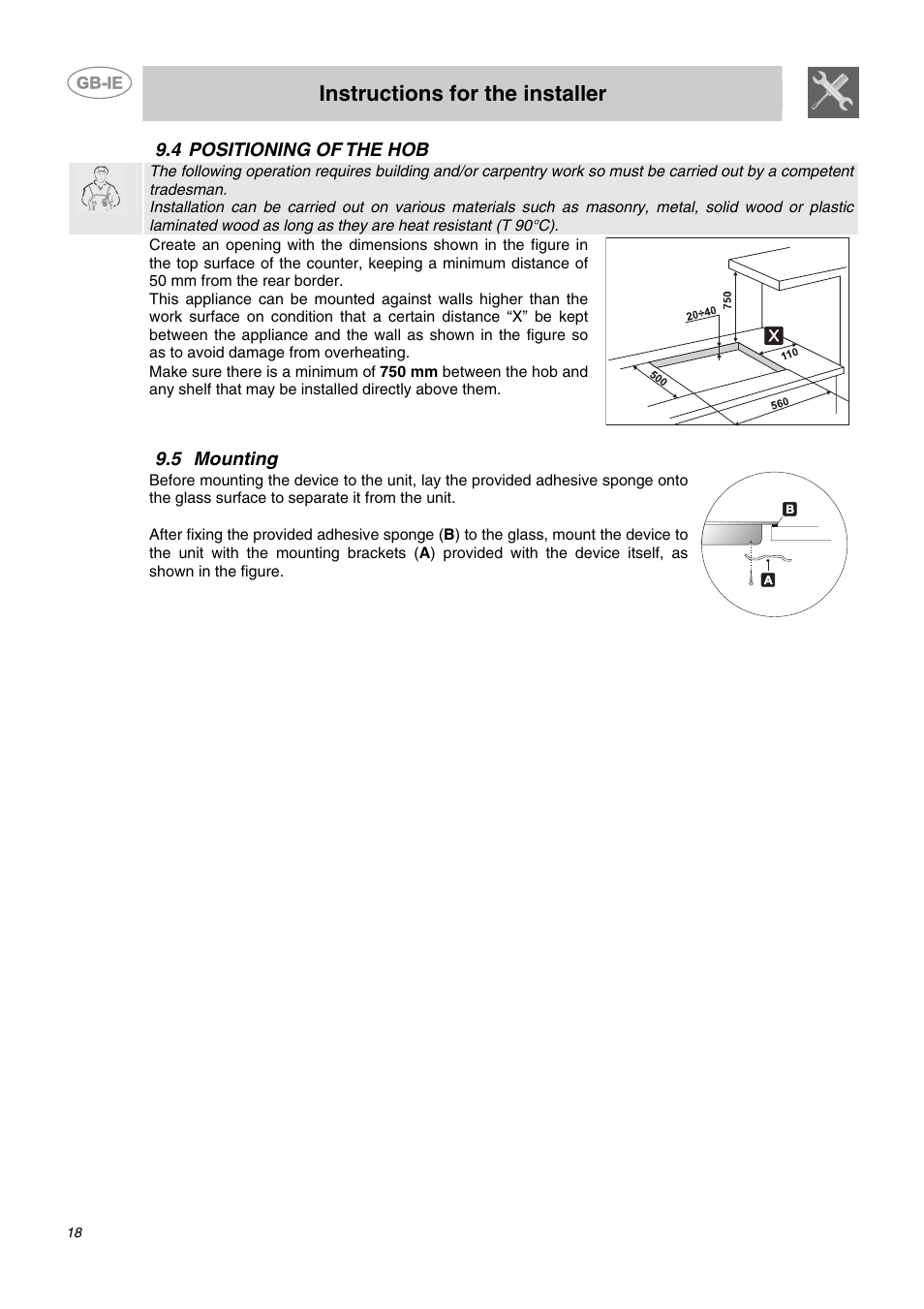 4 positioning of the hob, 5 mounting, Instructions for the installer | Smeg SE65CX User Manual | Page 8 / 8