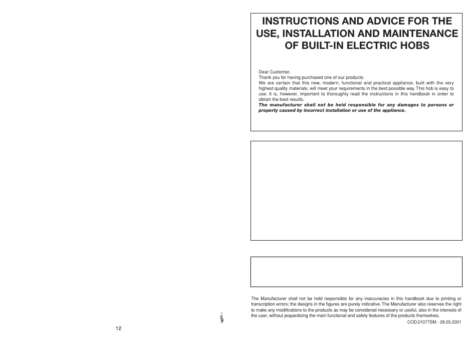 Smeg Built-in Electric Hob HBE64CAS User Manual | 6 pages