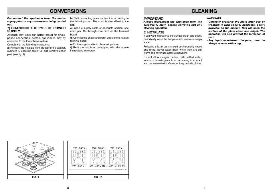 Cleaning, Conversions | Smeg Built-in Electric Hob HBE64CAS User Manual | Page 5 / 6