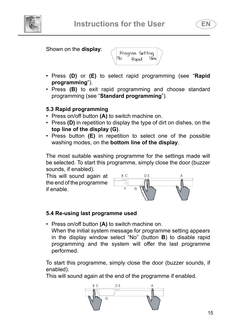 Instructions for the user | Smeg DI614H User Manual | Page 15 / 45