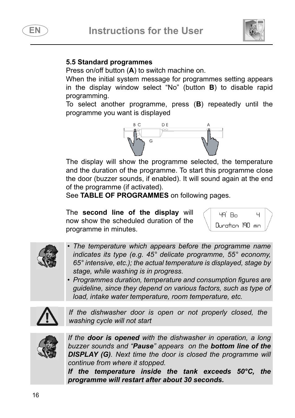 Instructions for the user | Smeg DI614H User Manual | Page 16 / 45
