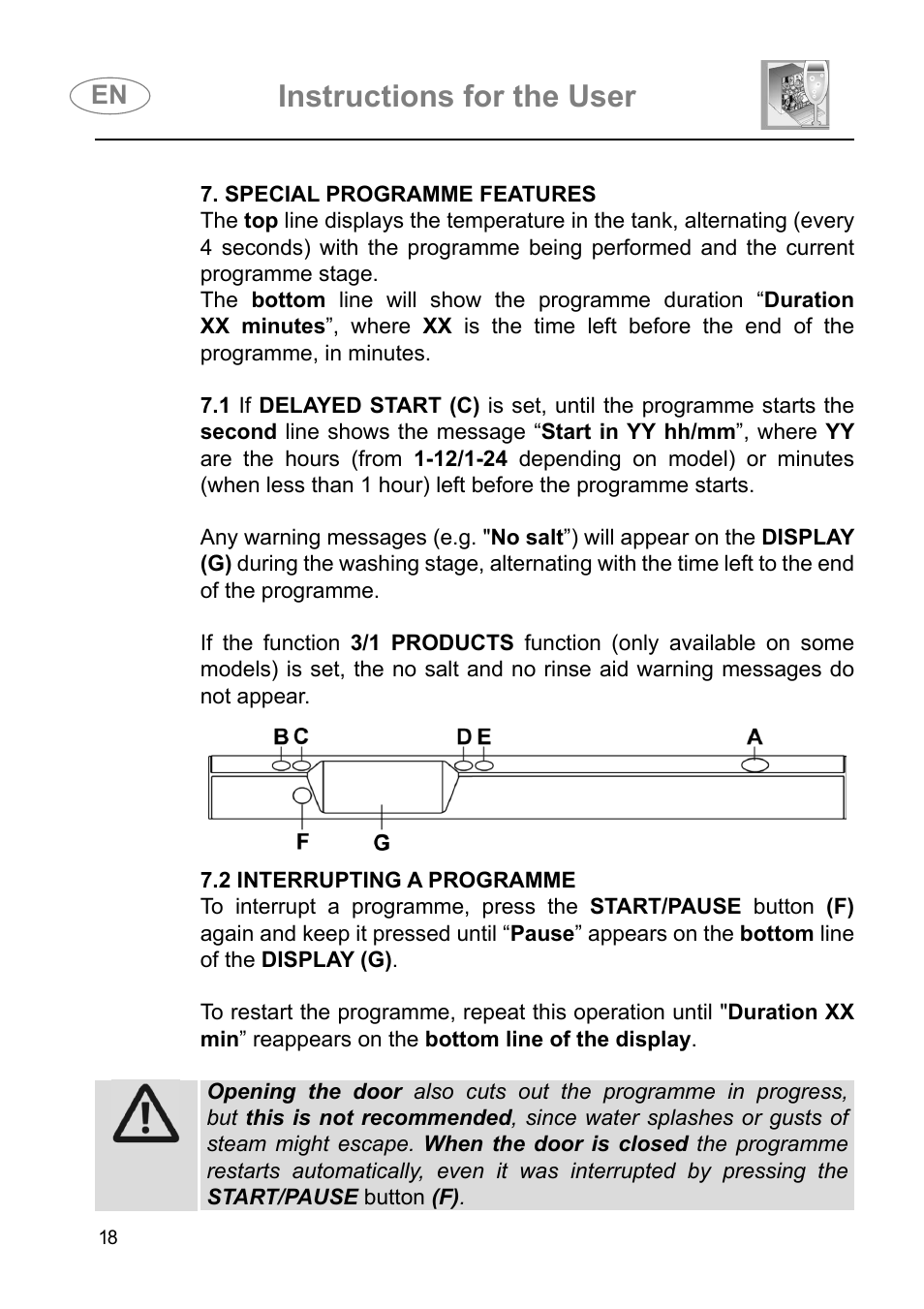 Instructions for the user | Smeg DI614H User Manual | Page 18 / 45
