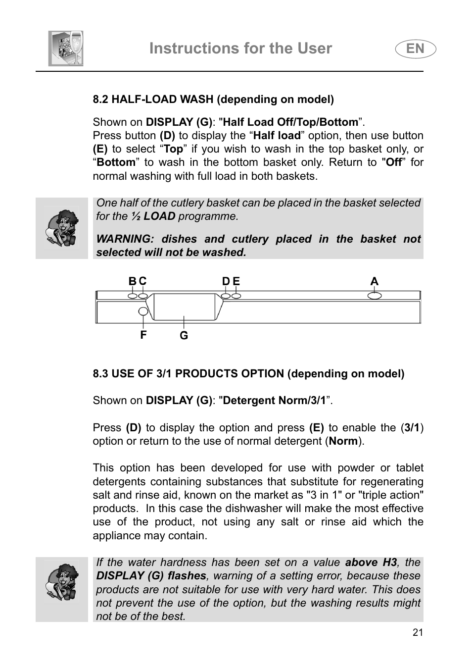 Instructions for the user | Smeg DI614H User Manual | Page 21 / 45