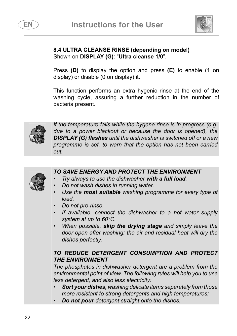 Instructions for the user | Smeg DI614H User Manual | Page 22 / 45