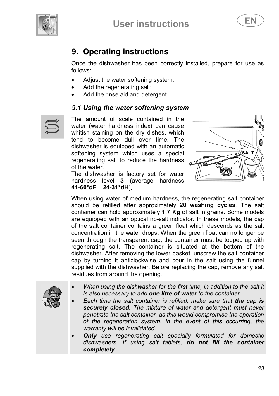 User instructions, Operating instructions | Smeg DI614H User Manual | Page 23 / 45