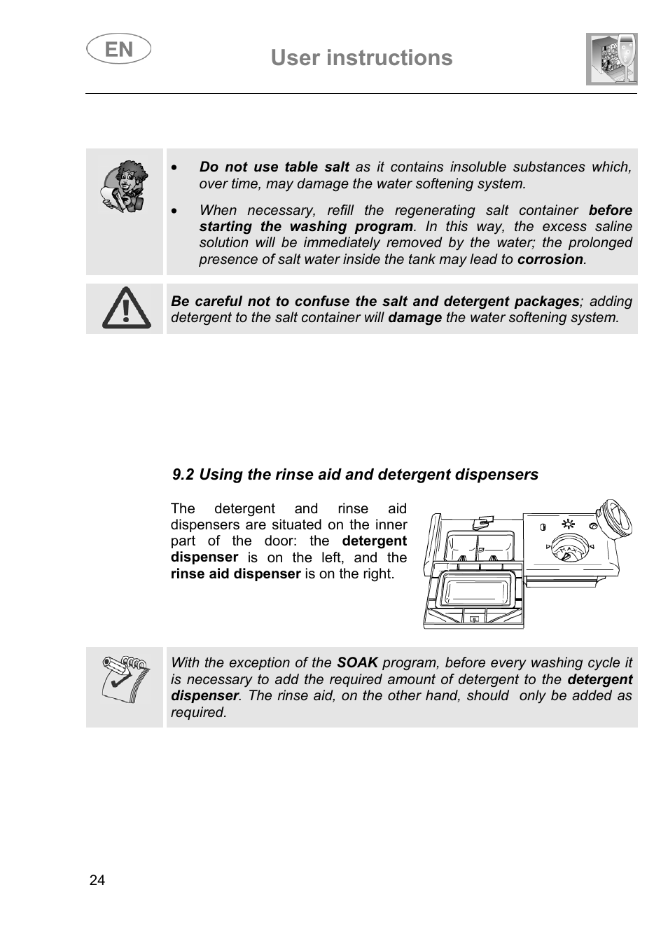 User instructions | Smeg DI614H User Manual | Page 24 / 45