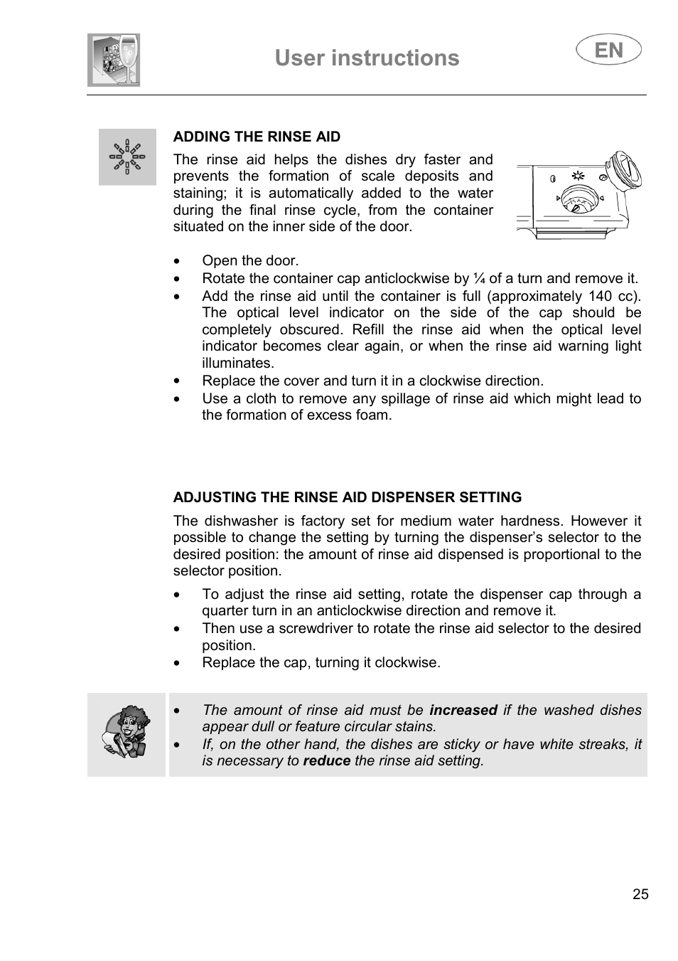 User instructions | Smeg DI614H User Manual | Page 25 / 45