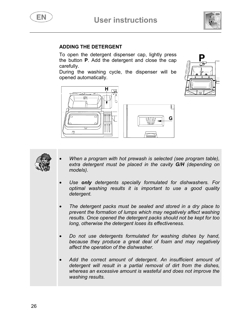 User instructions | Smeg DI614H User Manual | Page 26 / 45