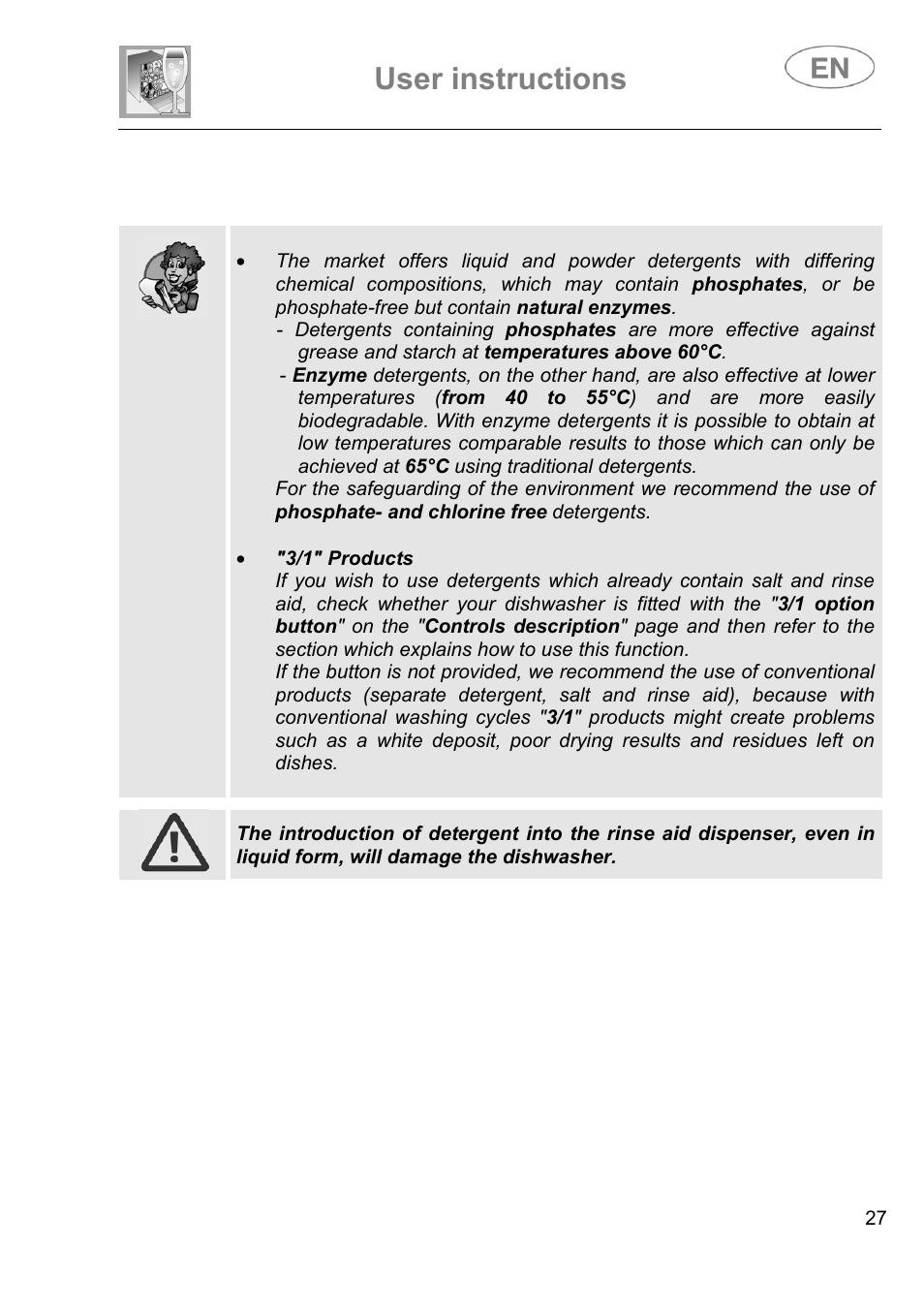 User instructions | Smeg DI614H User Manual | Page 27 / 45