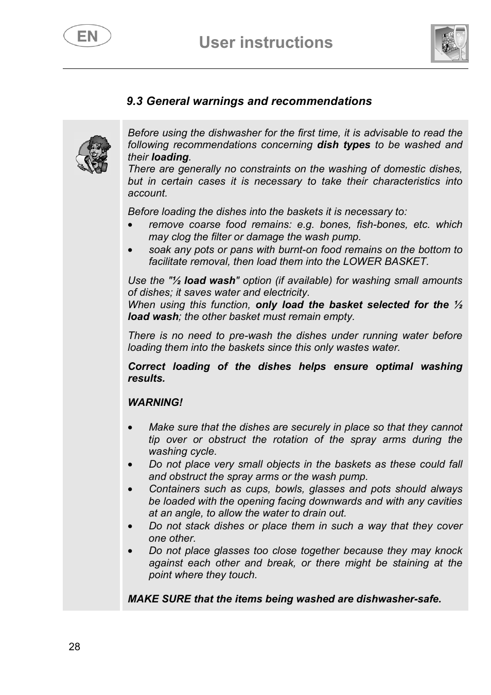 User instructions | Smeg DI614H User Manual | Page 28 / 45