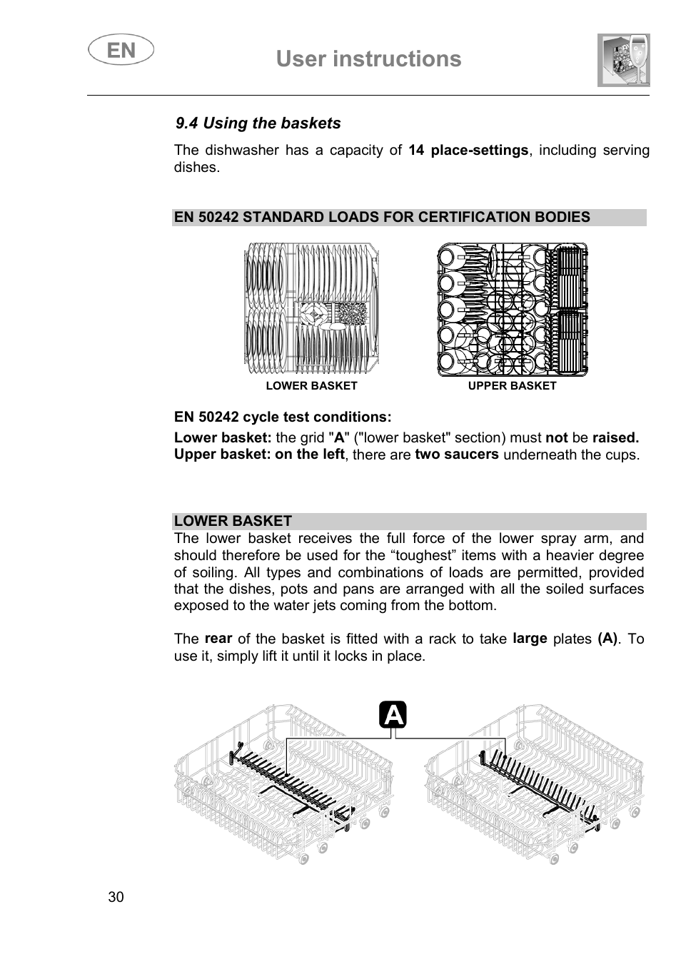 User instructions | Smeg DI614H User Manual | Page 30 / 45