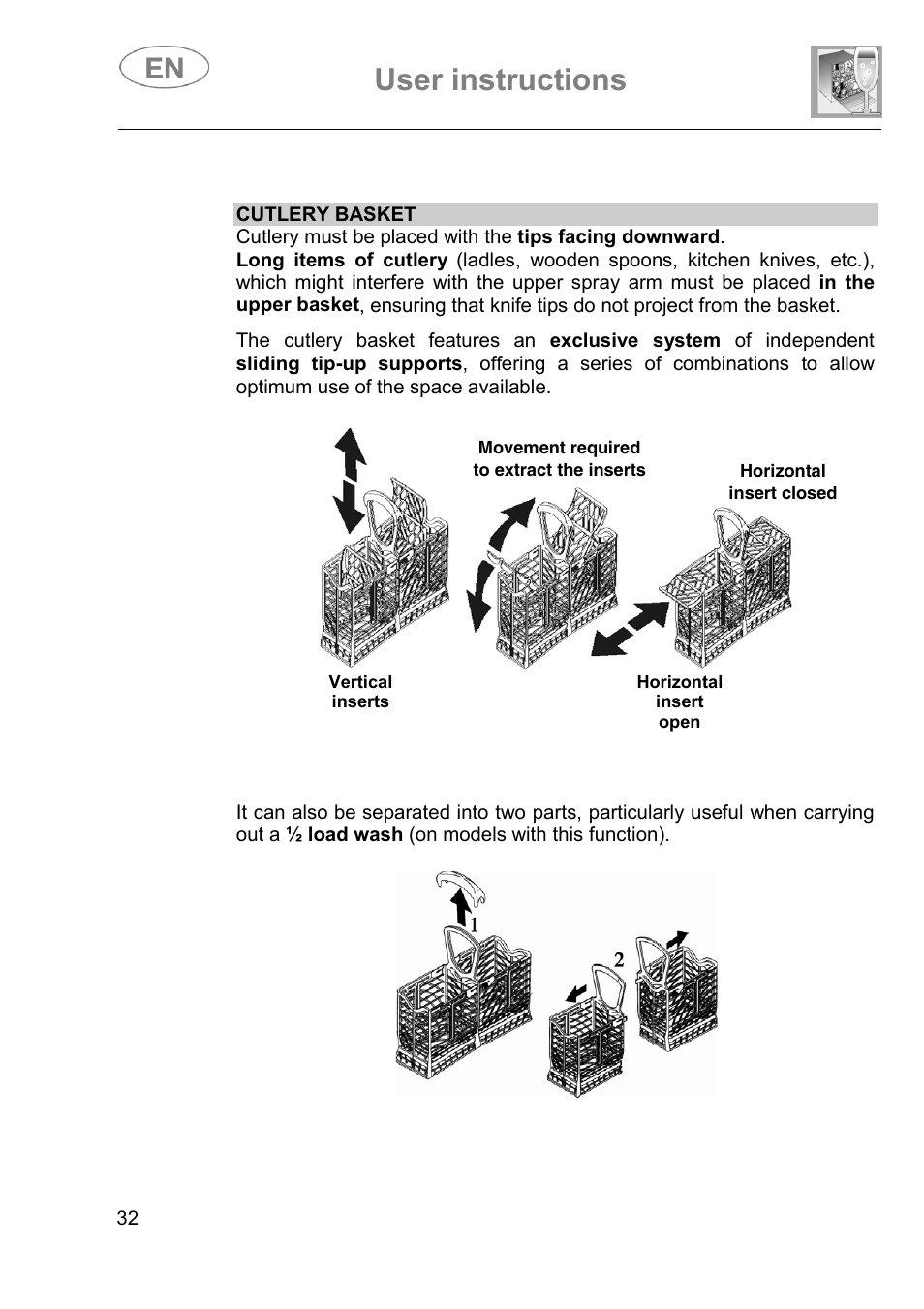 User instructions | Smeg DI614H User Manual | Page 32 / 45