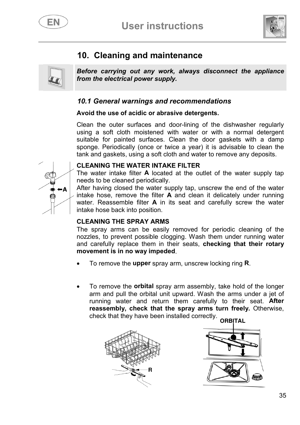 User instructions, Cleaning and maintenance | Smeg DI614H User Manual | Page 35 / 45