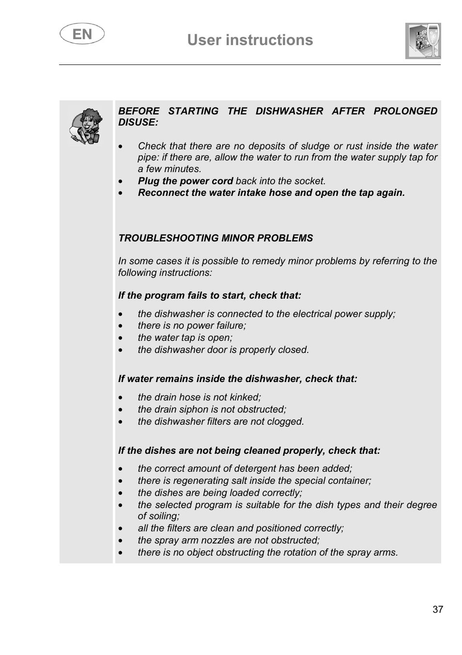 User instructions | Smeg DI614H User Manual | Page 37 / 45