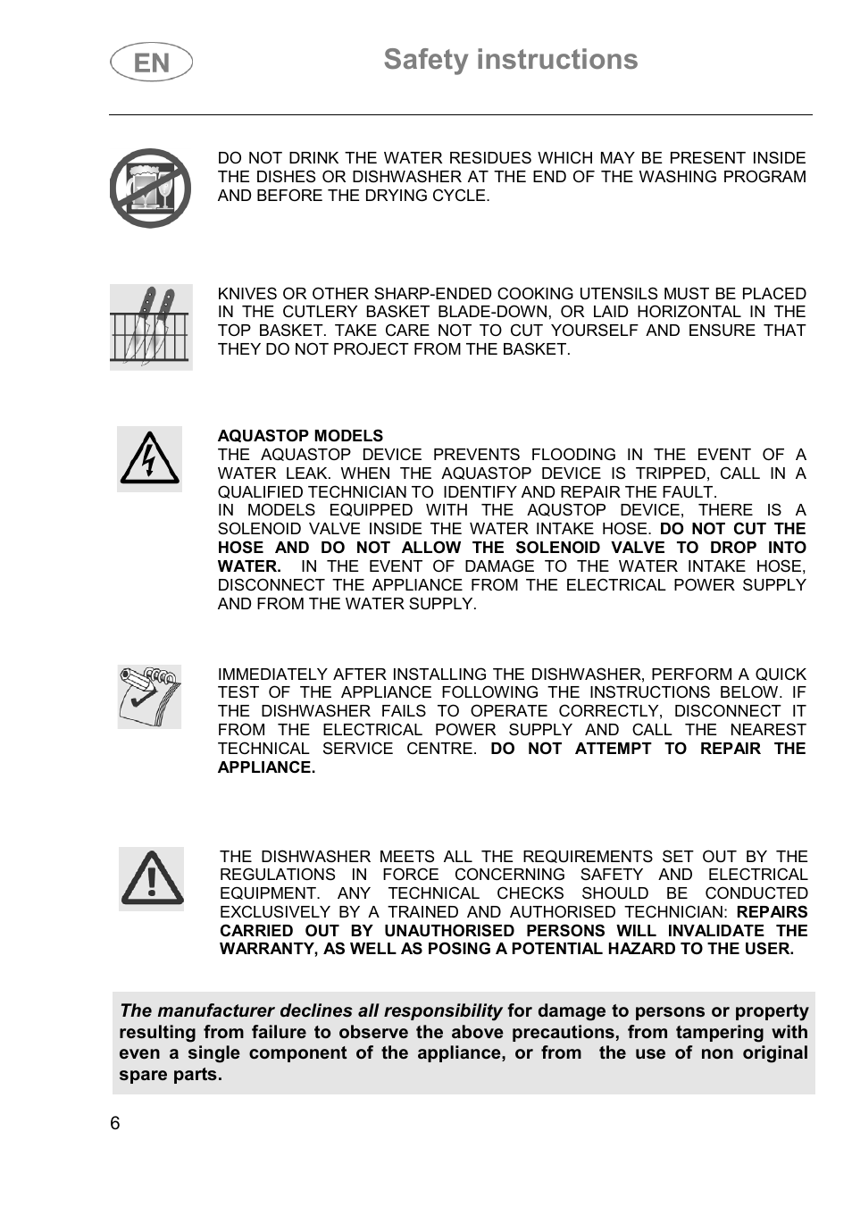 Safety instructions | Smeg DI614H User Manual | Page 6 / 45