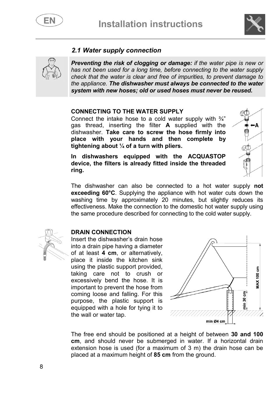 Installation instructions | Smeg DI614H User Manual | Page 8 / 45