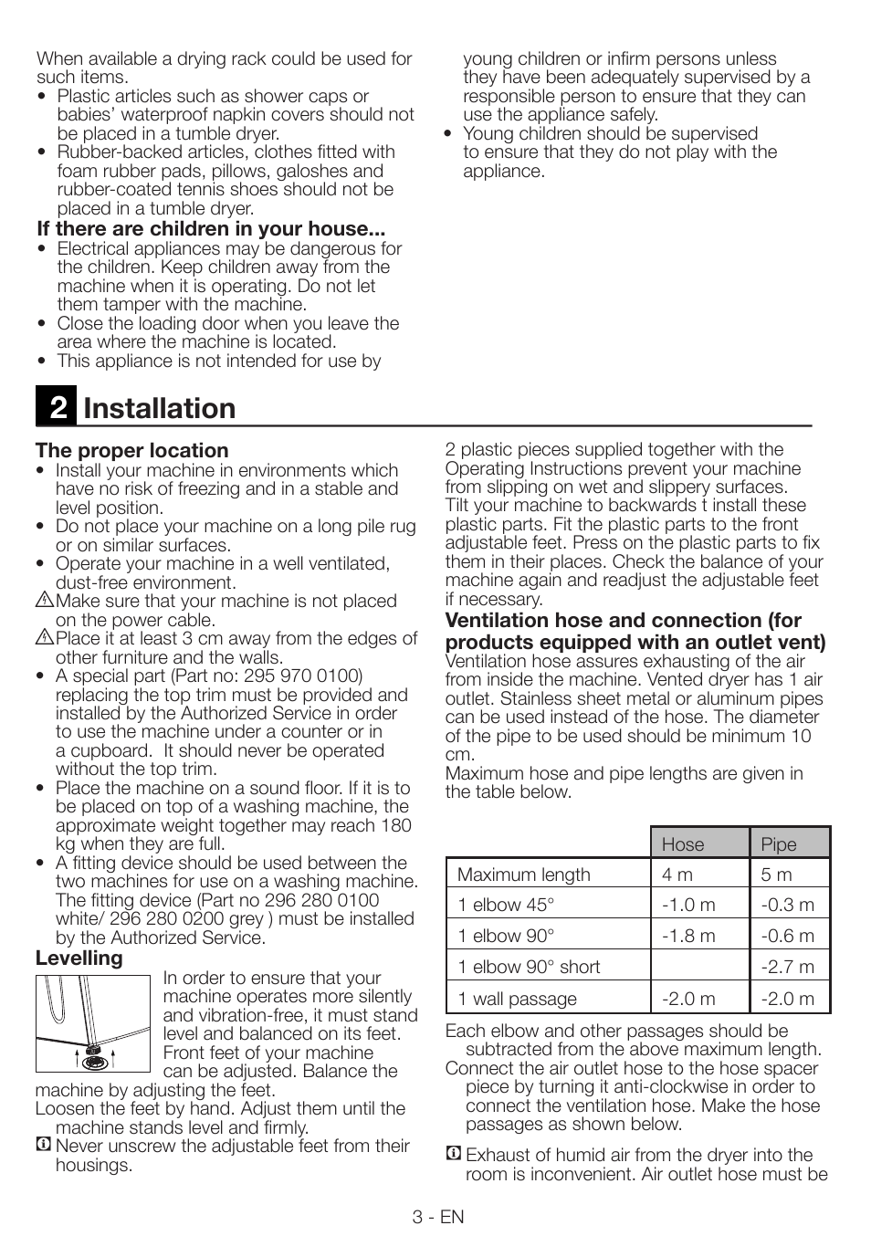 Installation | Smeg Tumble Dyer AS 61 E User Manual | Page 3 / 12