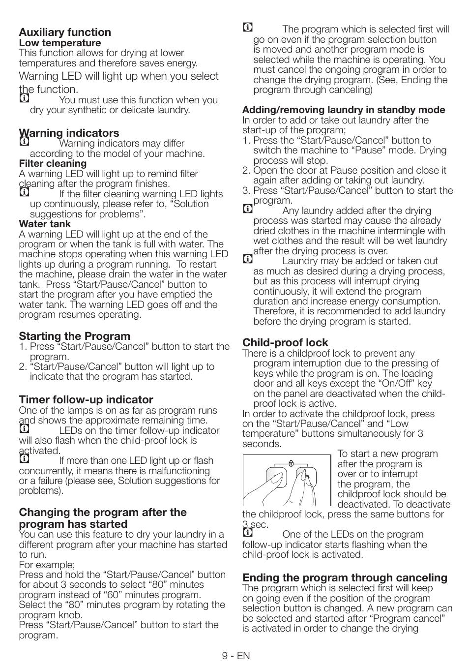 Smeg Tumble Dyer AS 61 E User Manual | Page 9 / 12