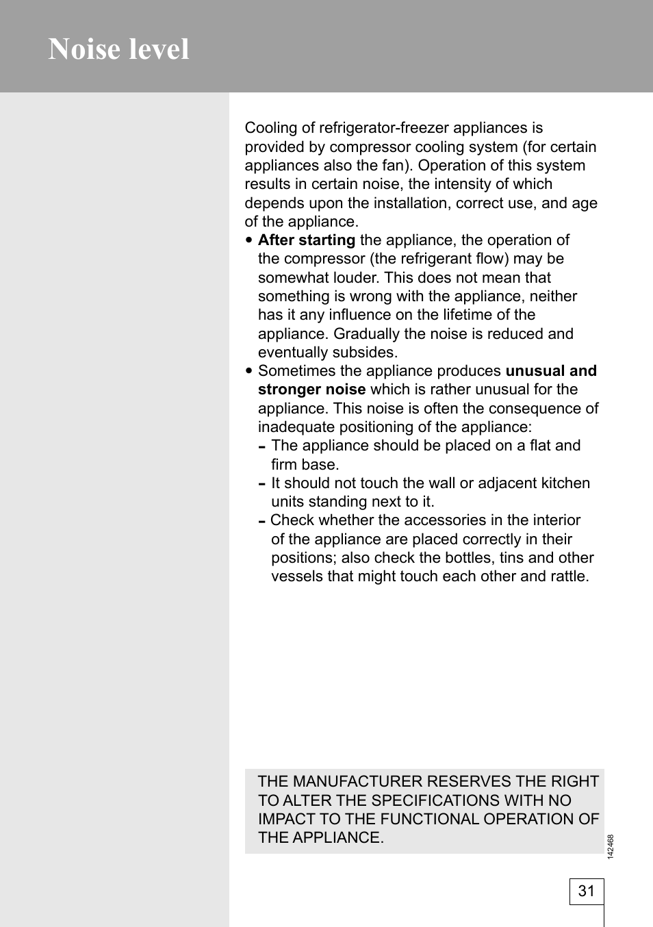 Noise level | Smeg 142468 User Manual | Page 31 / 31