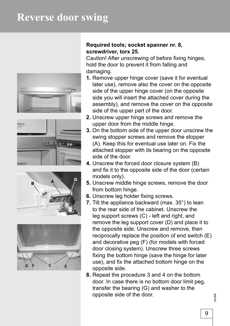 Reverse door swing | Smeg 142468 User Manual | Page 9 / 31