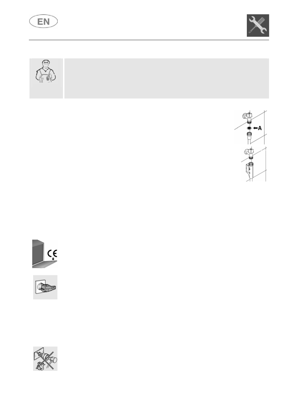 1 water supply connection, 2 electrical connection and precautions, Installation instructions | Drain connection | Smeg STC700 User Manual | Page 7 / 33