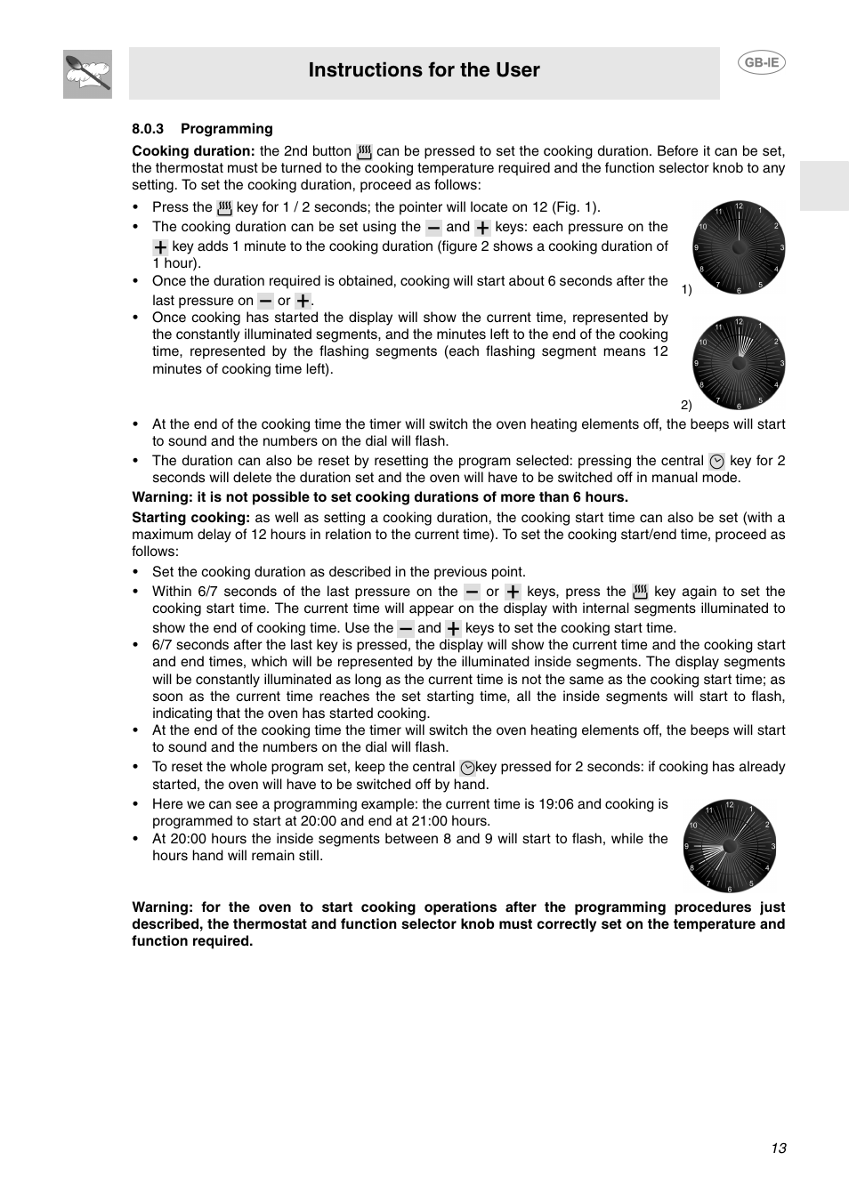 3 programming, Instructions for the user | Smeg SA130P User Manual | Page 11 / 27