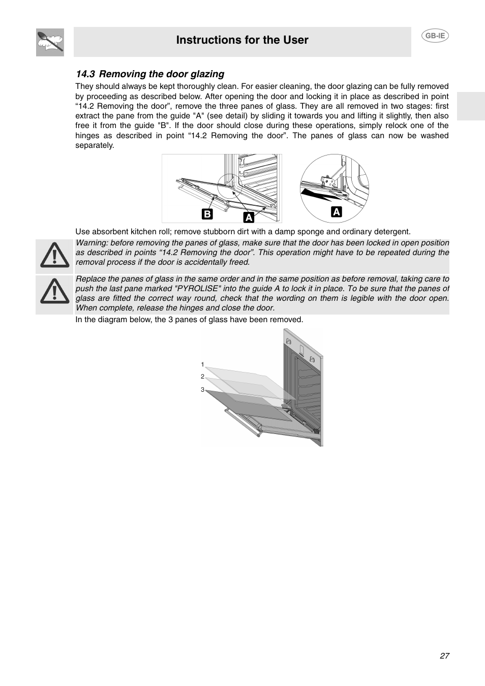 3 removing the door glazing, Instructions for the user | Smeg SA130P User Manual | Page 25 / 27