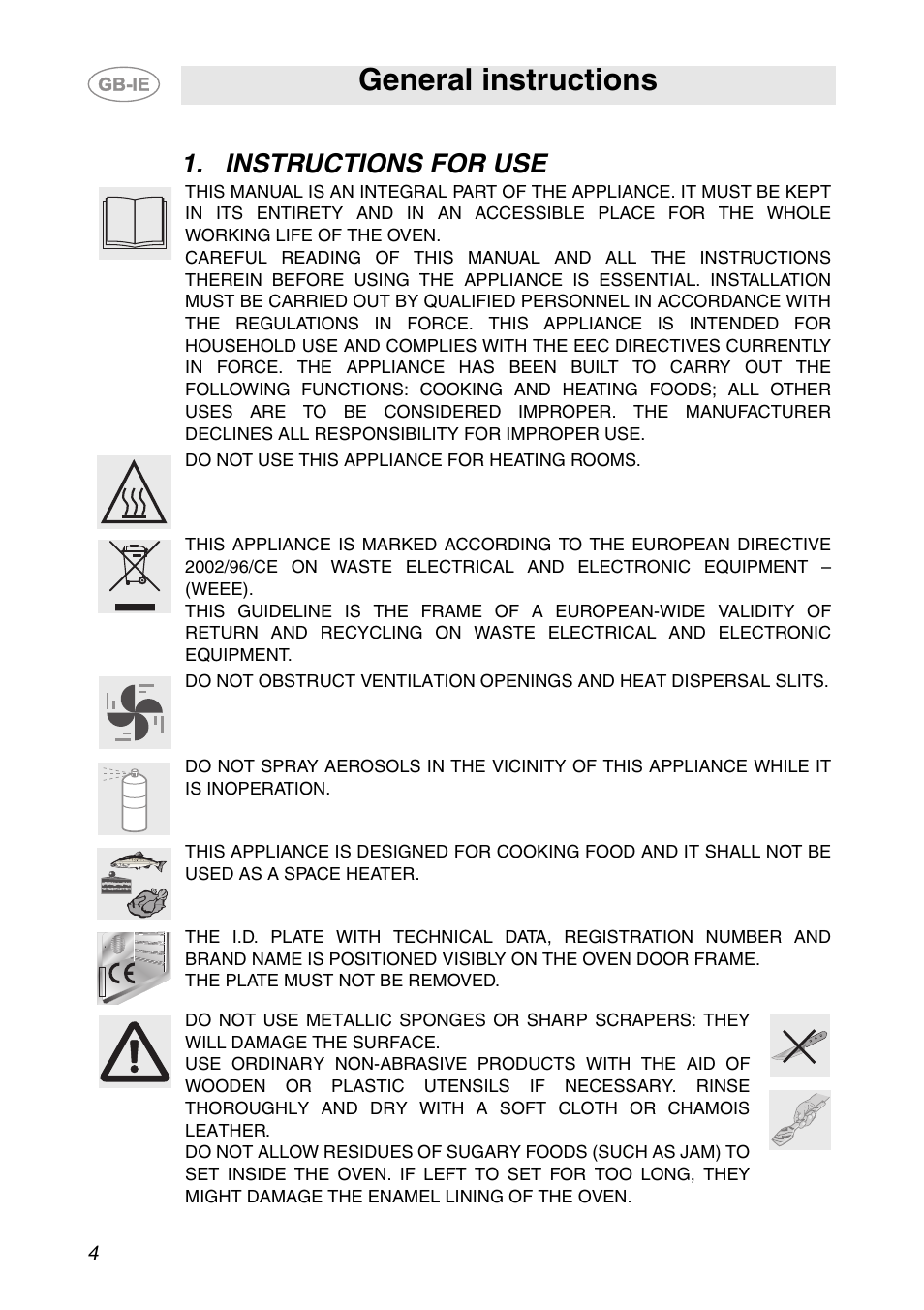 Instructions for use, General instructions | Smeg Built-in Microwave Oven User Manual | Page 2 / 35