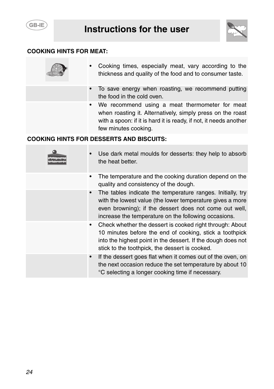 Instructions for the user | Smeg Built-in Microwave Oven User Manual | Page 22 / 35