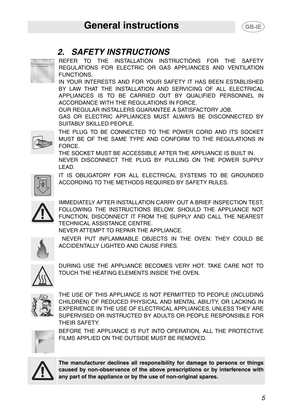 Safety instructions, General instructions | Smeg Built-in Microwave Oven User Manual | Page 3 / 35