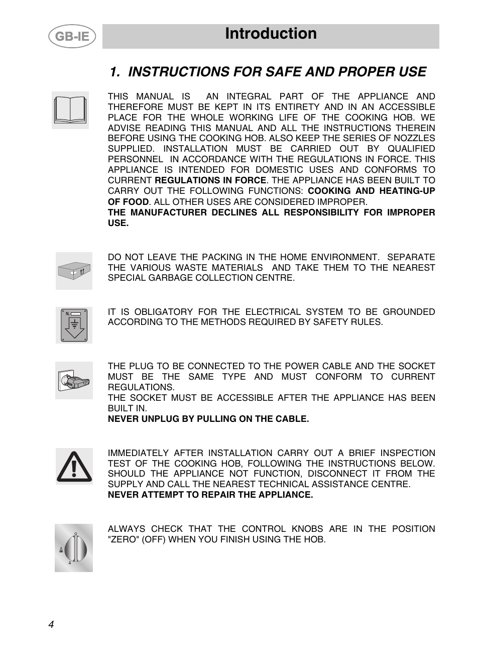 Instructions for safe and proper use, Introduction | Smeg GCS90XG User Manual | Page 2 / 17