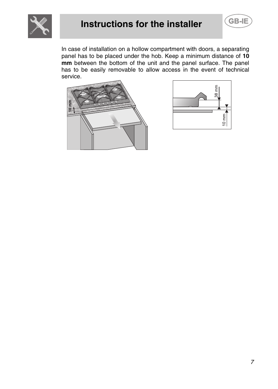 Instructions for the installer | Smeg GCS90XG User Manual | Page 5 / 17