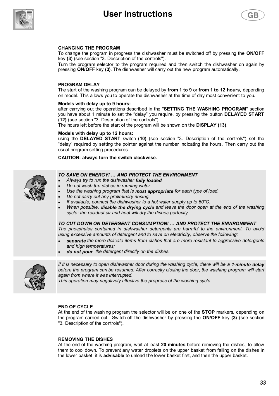 User instructions | Smeg LVF32G User Manual | Page 11 / 26