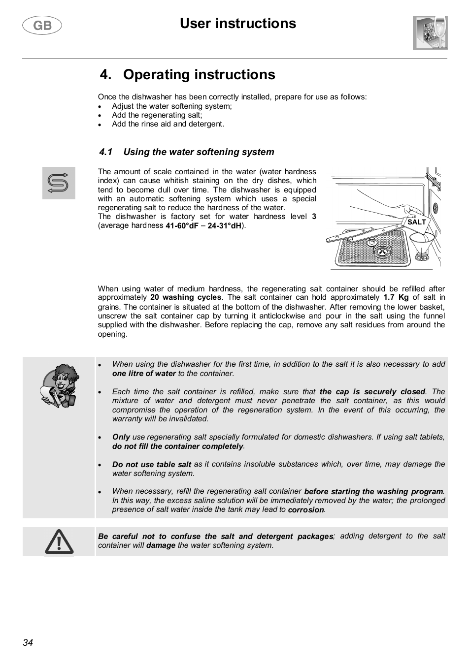 User instructions, Operating instructions | Smeg LVF32G User Manual | Page 12 / 26