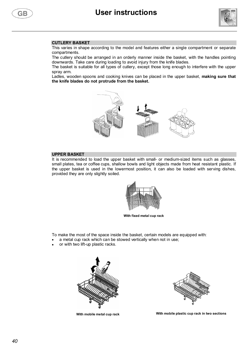 User instructions | Smeg LVF32G User Manual | Page 18 / 26