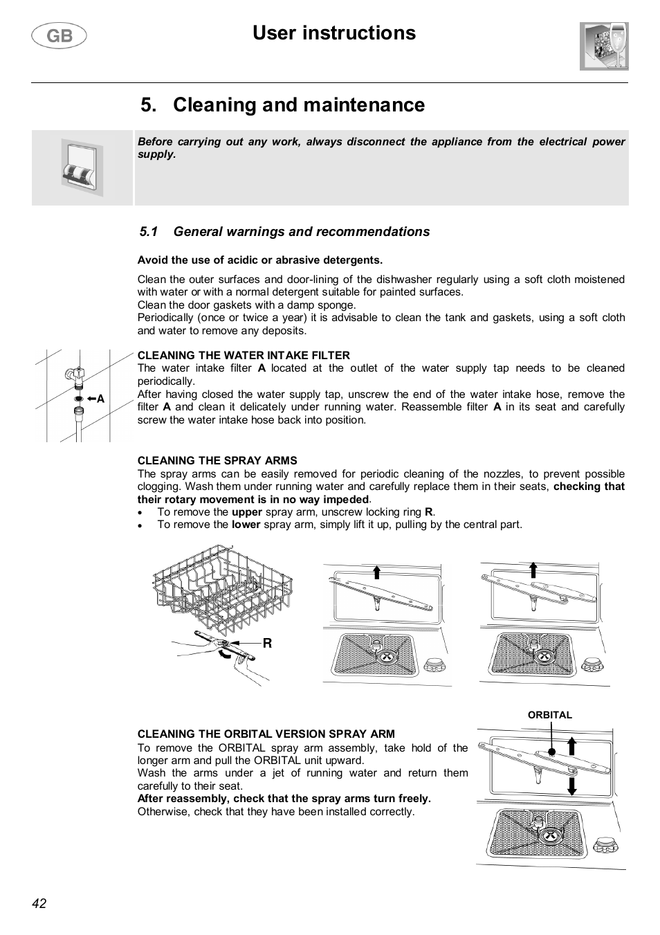 User instructions, Cleaning and maintenance | Smeg LVF32G User Manual | Page 20 / 26