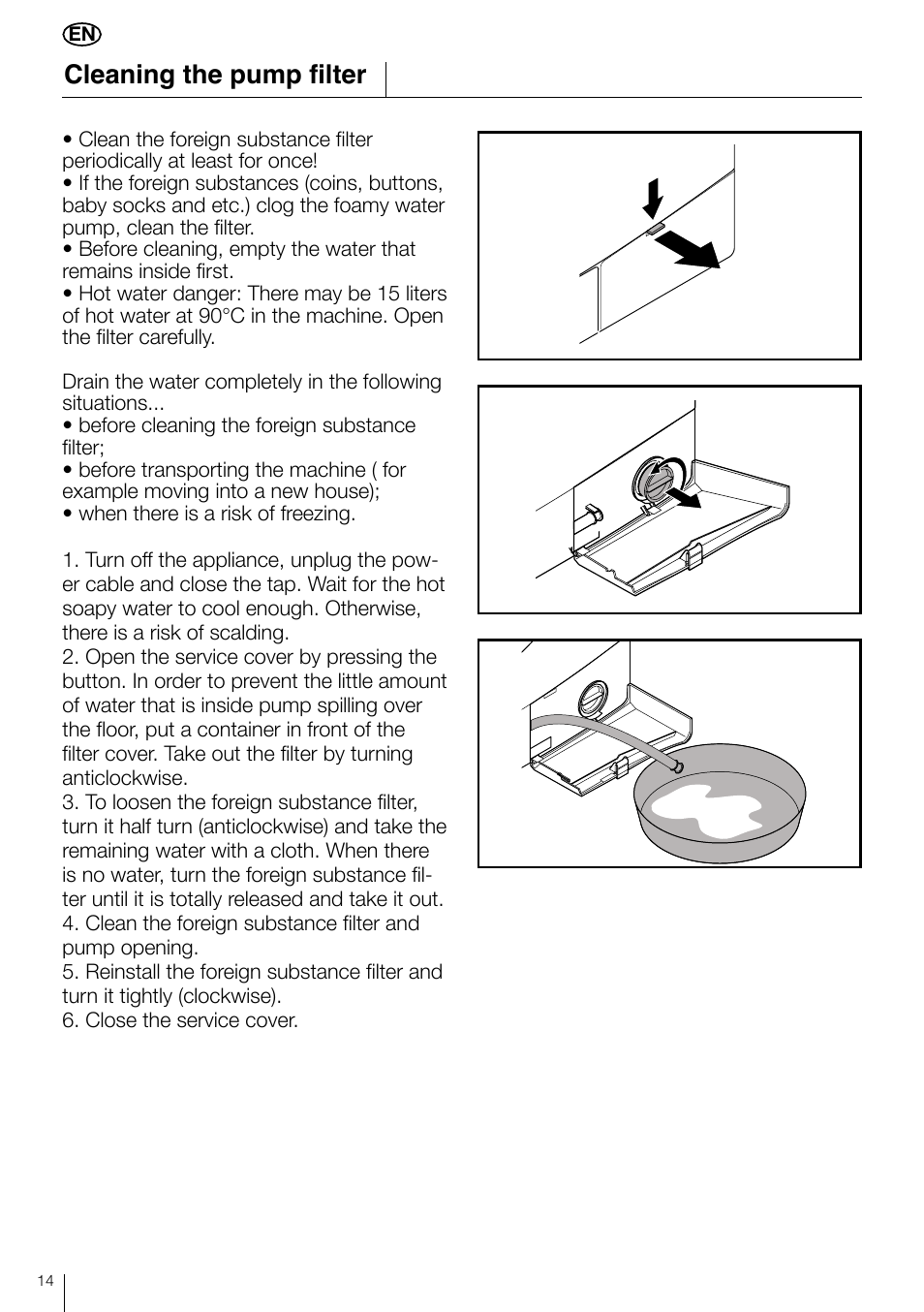 Cleaning the pump filter | Smeg LBS 635 User Manual | Page 14 / 14