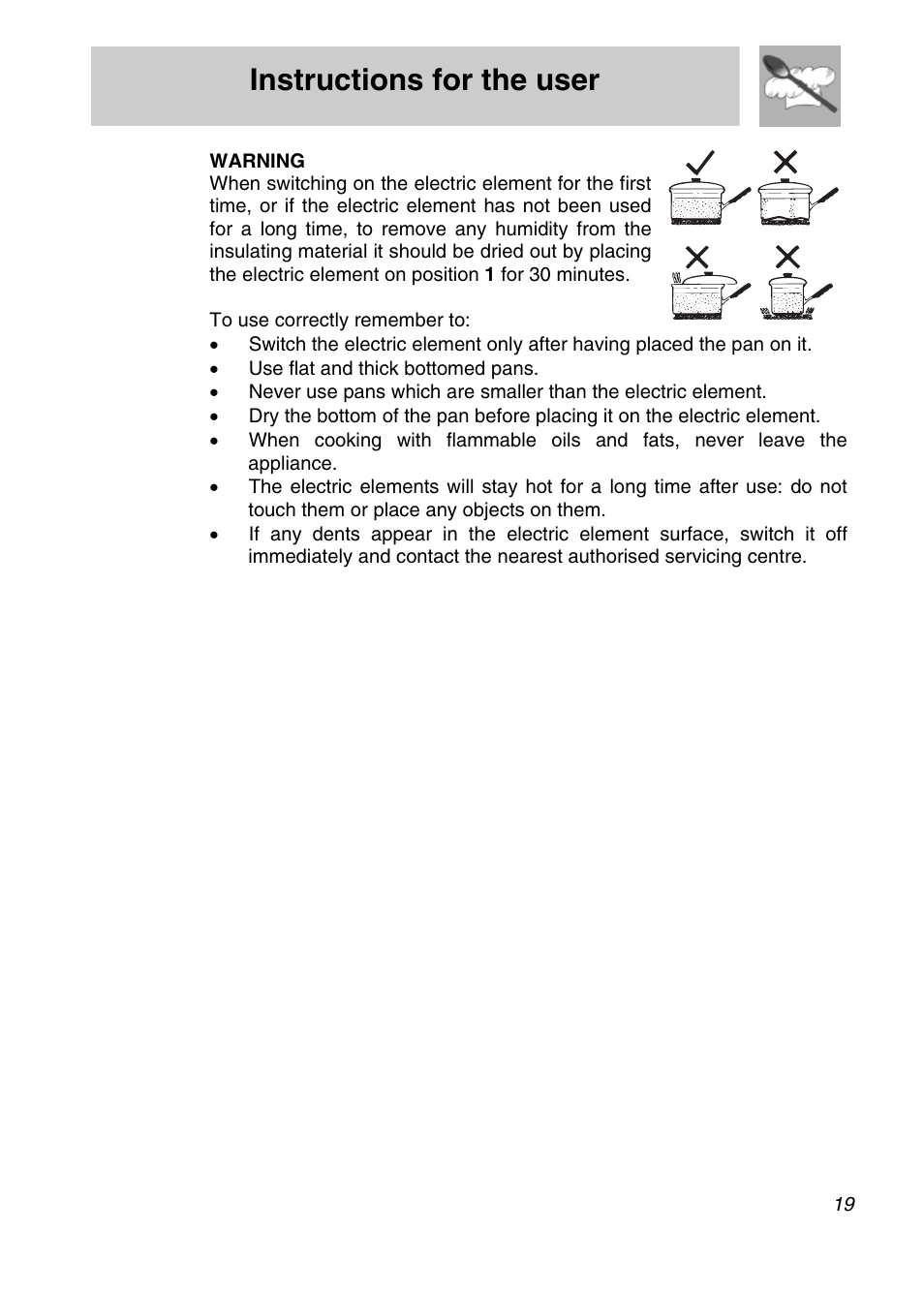 Instructions for the user | Smeg CIR574X User Manual | Page 17 / 20