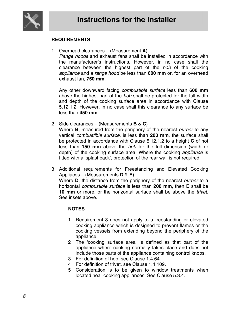 Instructions for the installer | Smeg CIR574X User Manual | Page 6 / 20